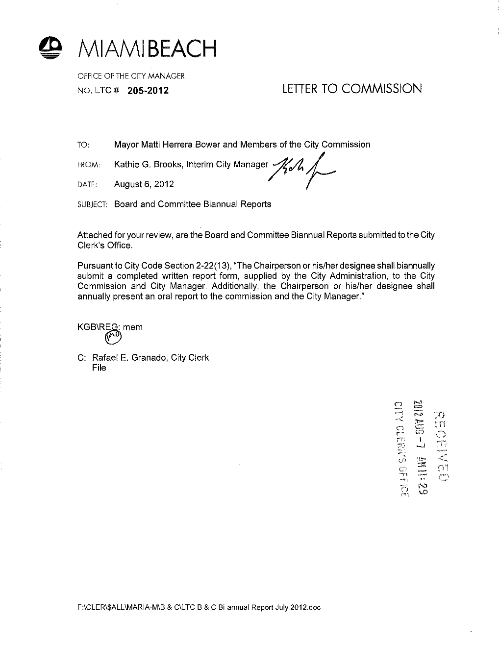 City of Miami Beach Booth BOARDS and COMMITTEE BI-ANUAL REPORT FORM- PAGE1 of 2