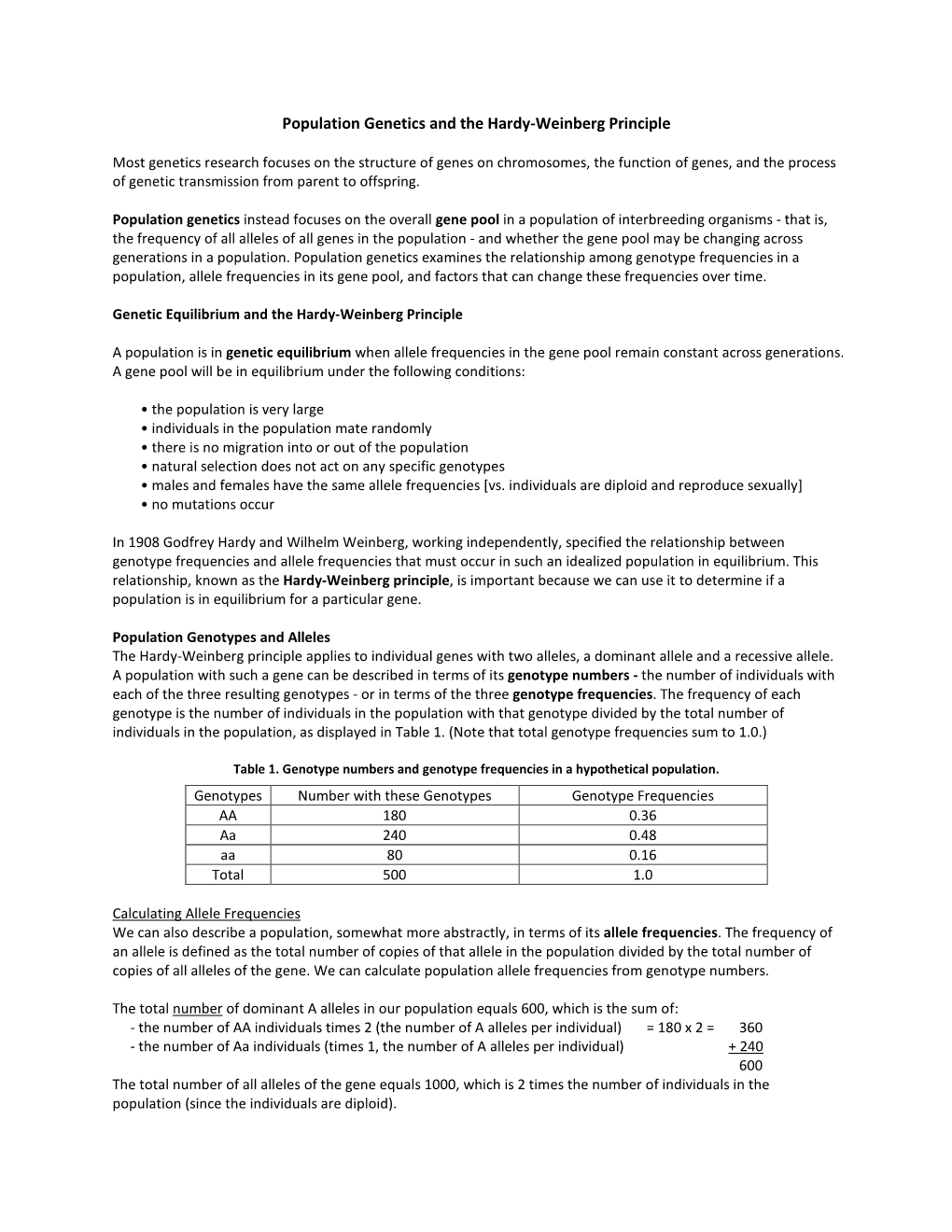 Population Genetics and the Hardy-Weinberg Principle