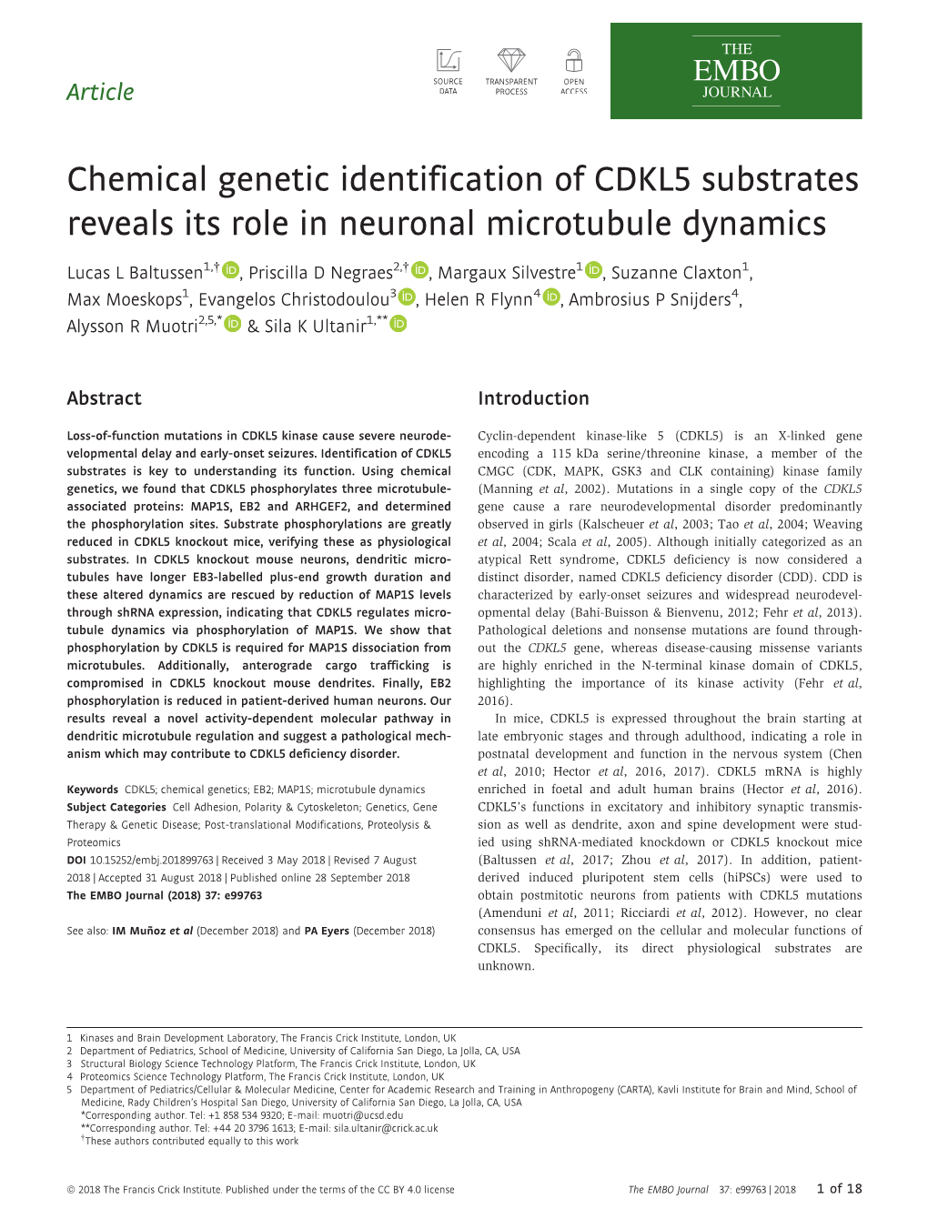 Chemical Genetic Identification of CDKL5 Substrates Reveals Its Role in Neuronal Microtubule Dynamics