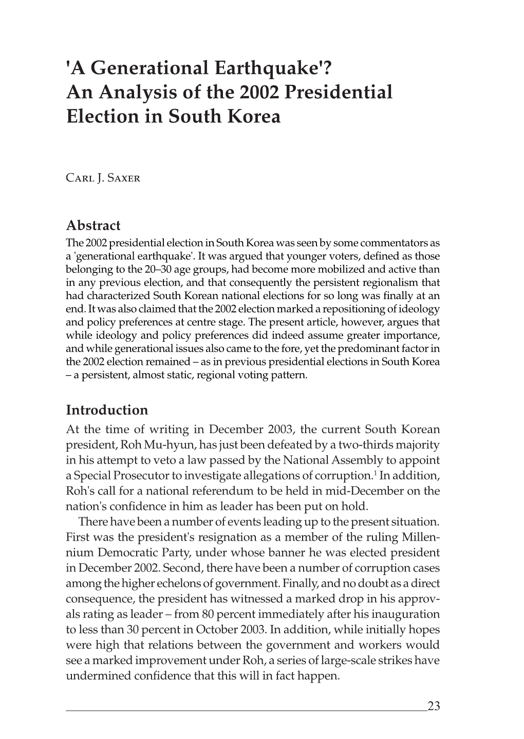 An Analysis of the 2002 Presidential Election in South Korea
