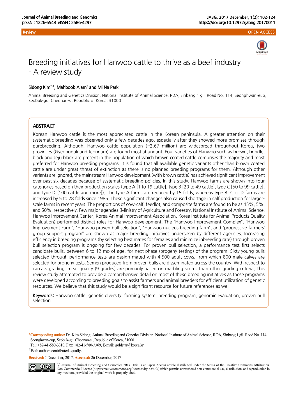 Breeding Initiatives for Hanwoo Cattle to Thrive As a Beef Industry – a Review Study