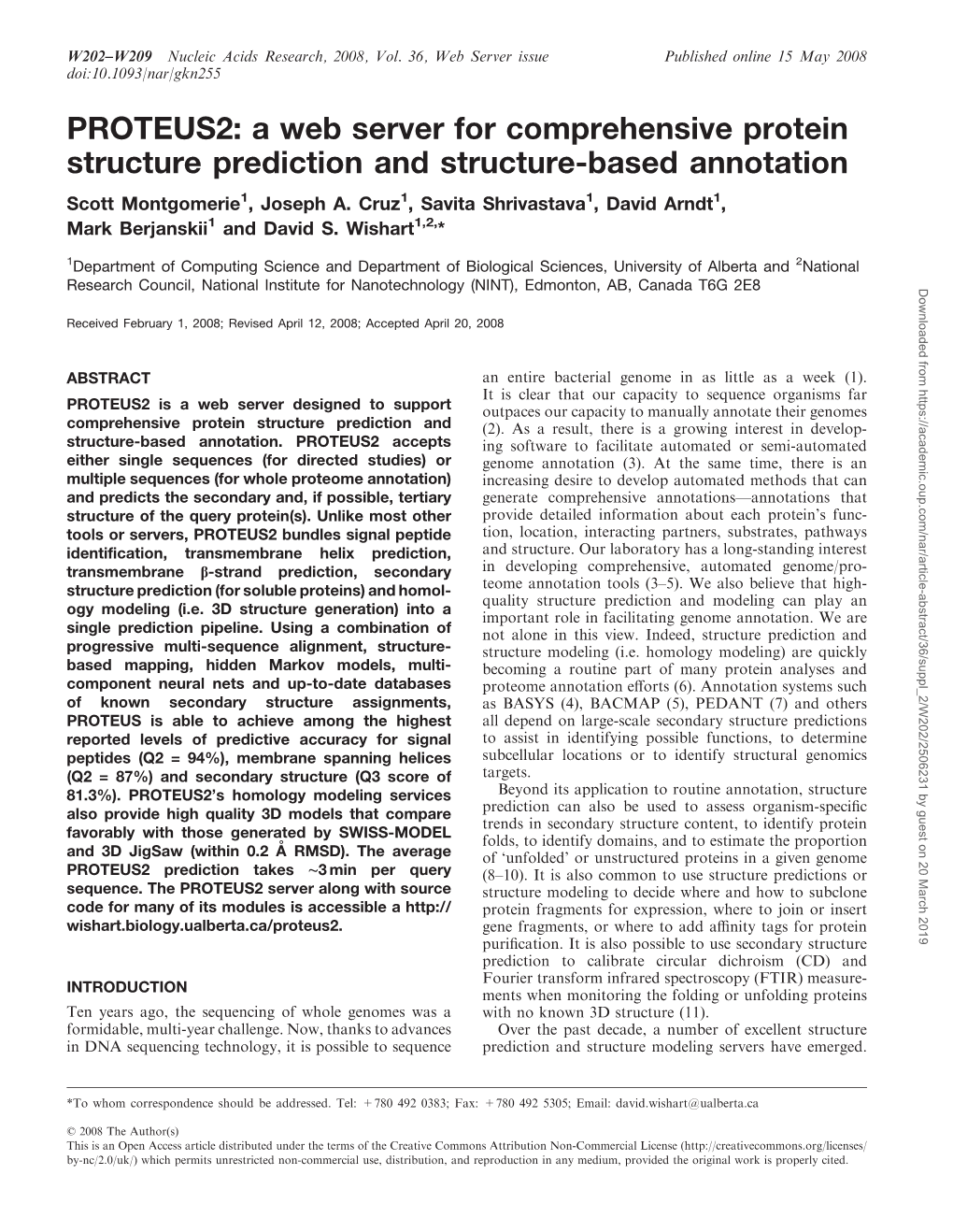 A Web Server for Comprehensive Protein Structure Prediction and Structure-Based Annotation Scott Montgomerie1, Joseph A