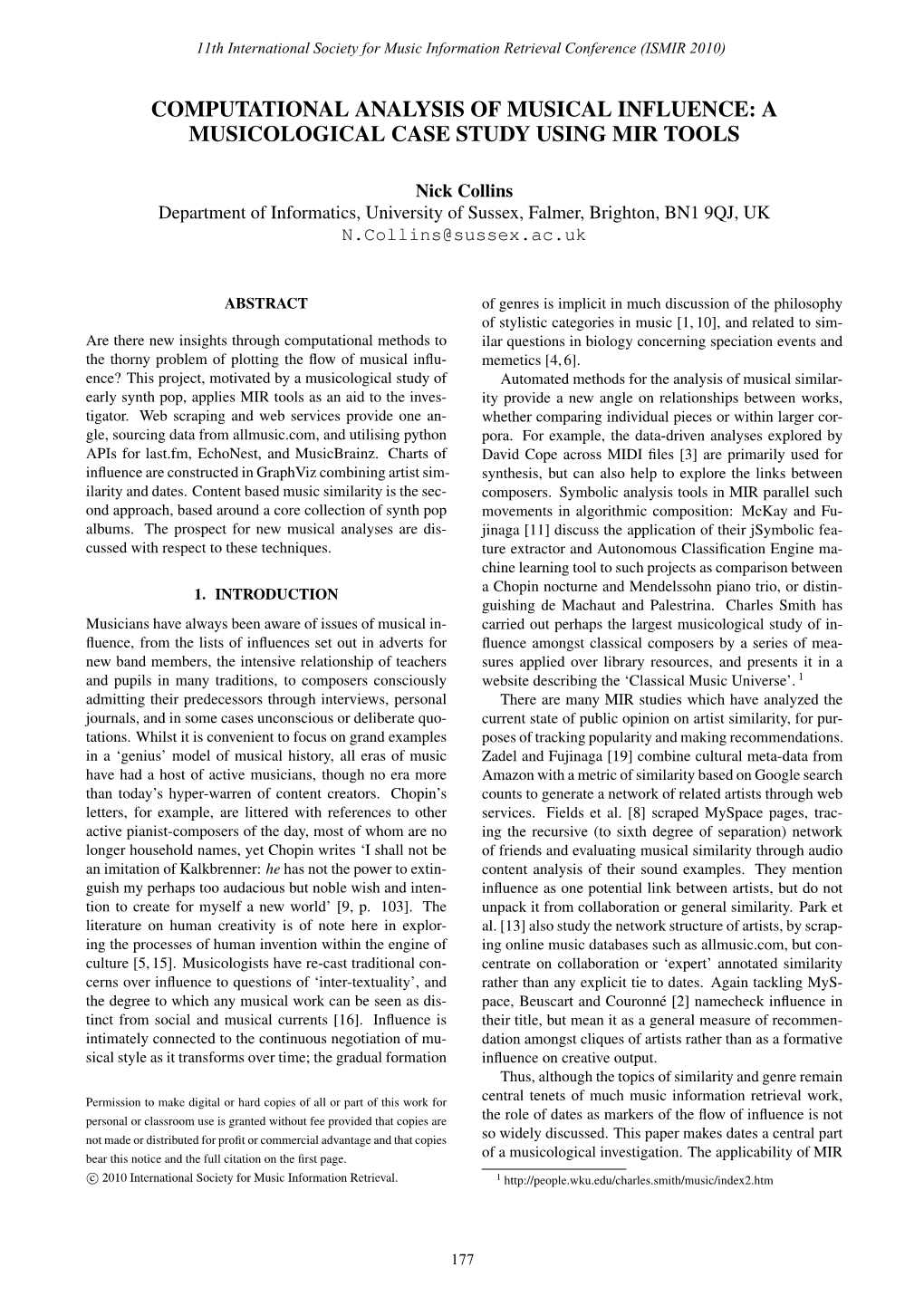 Computational Analysis of Musical Influence: a Musicological Case Study Using Mir Tools