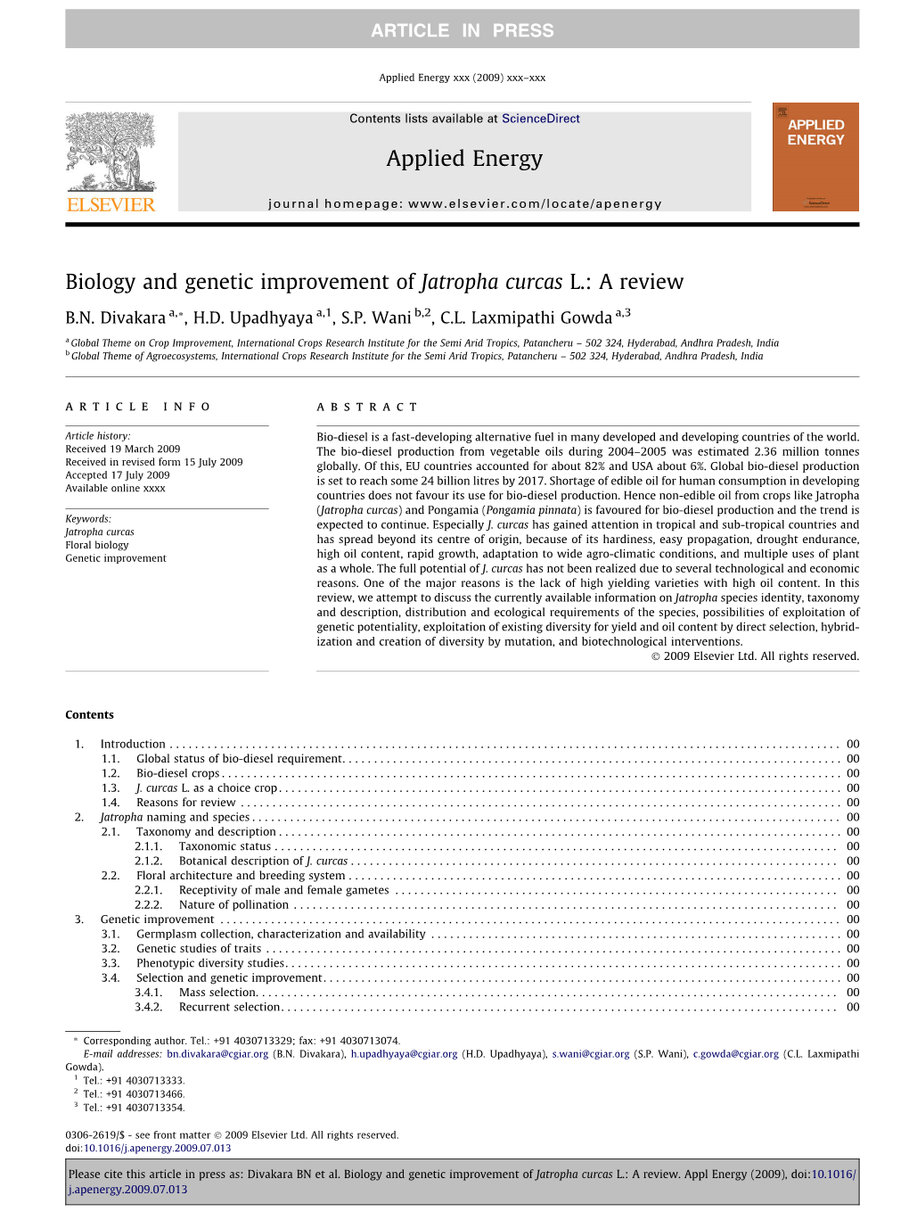 Biology and Genetic Improvement of Jatropha Curcas L.: a Review