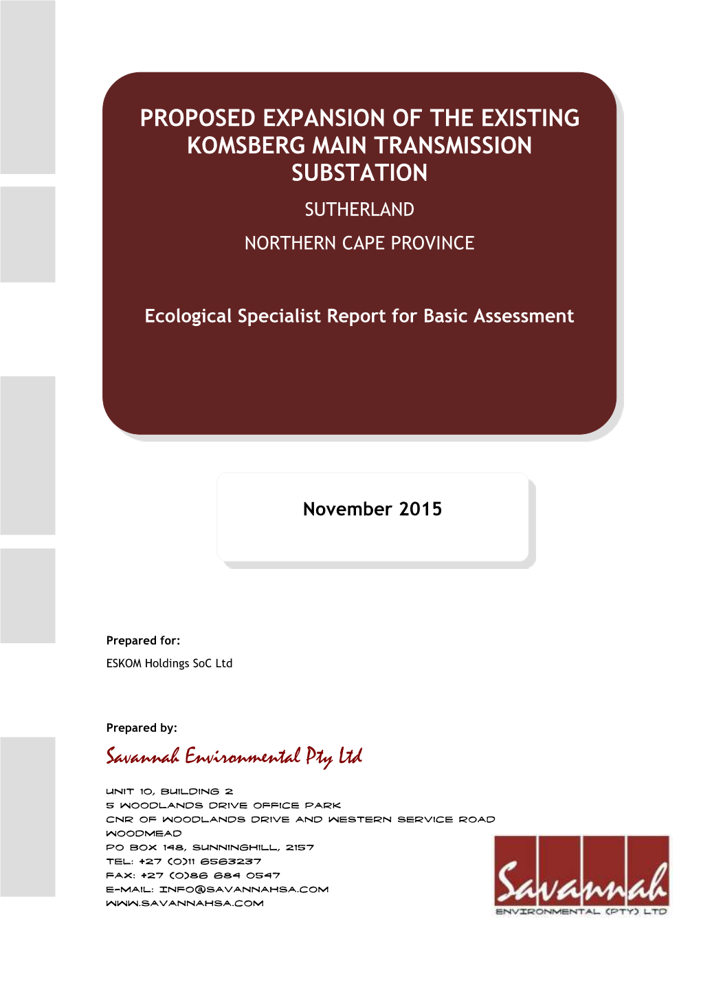 Proposed Expansion of the Existing Komsberg Main Transmission Substation Sutherland Northern Cape Province