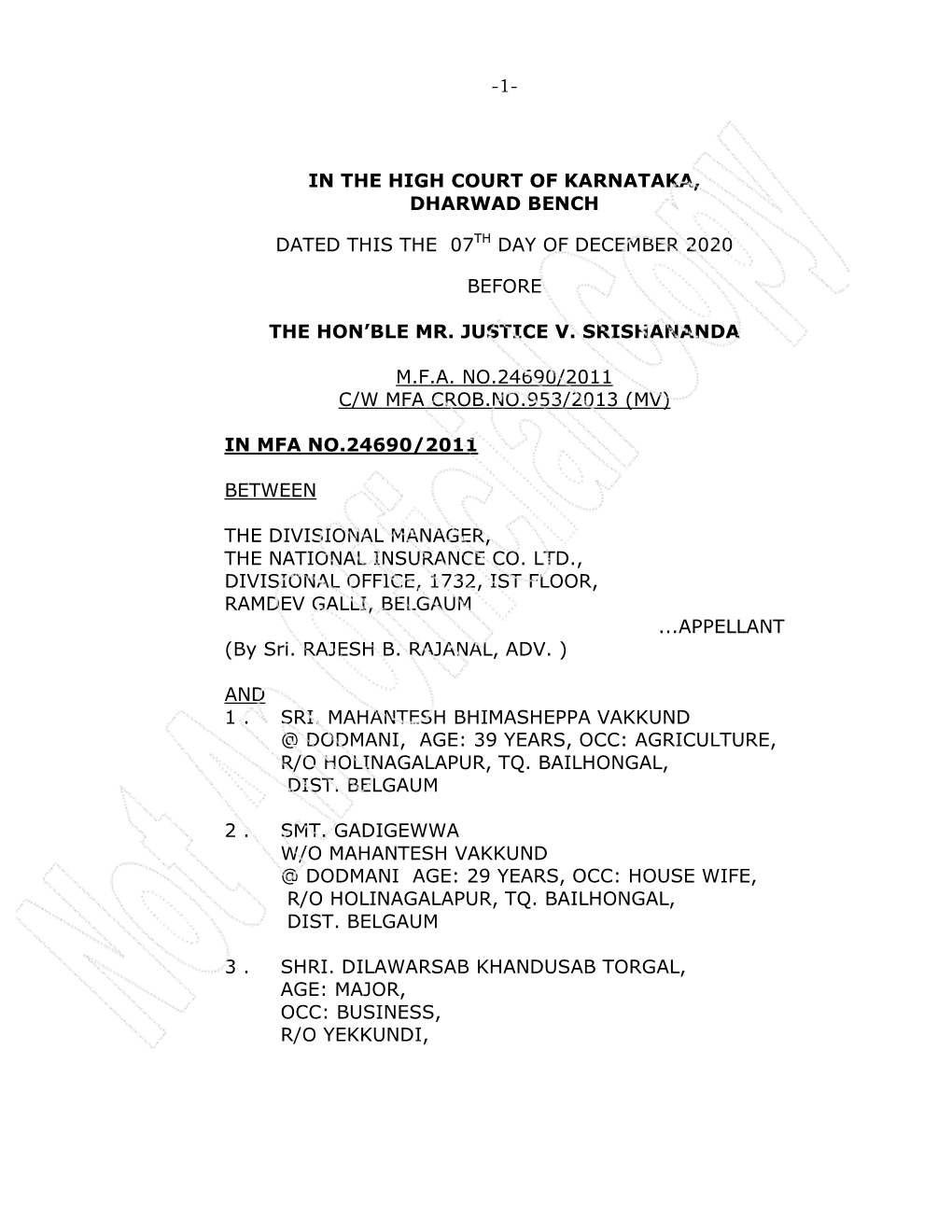 1- in the High Court of Karnataka, Dharwad Bench
