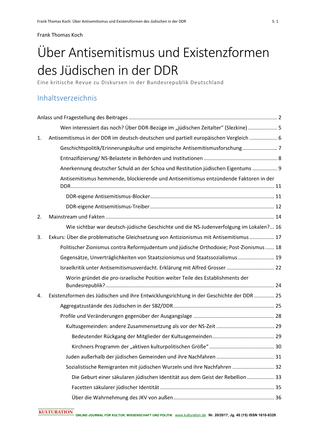 Über Antisemitismus Und Existenzformen Des Jüdischen in Der DDR S