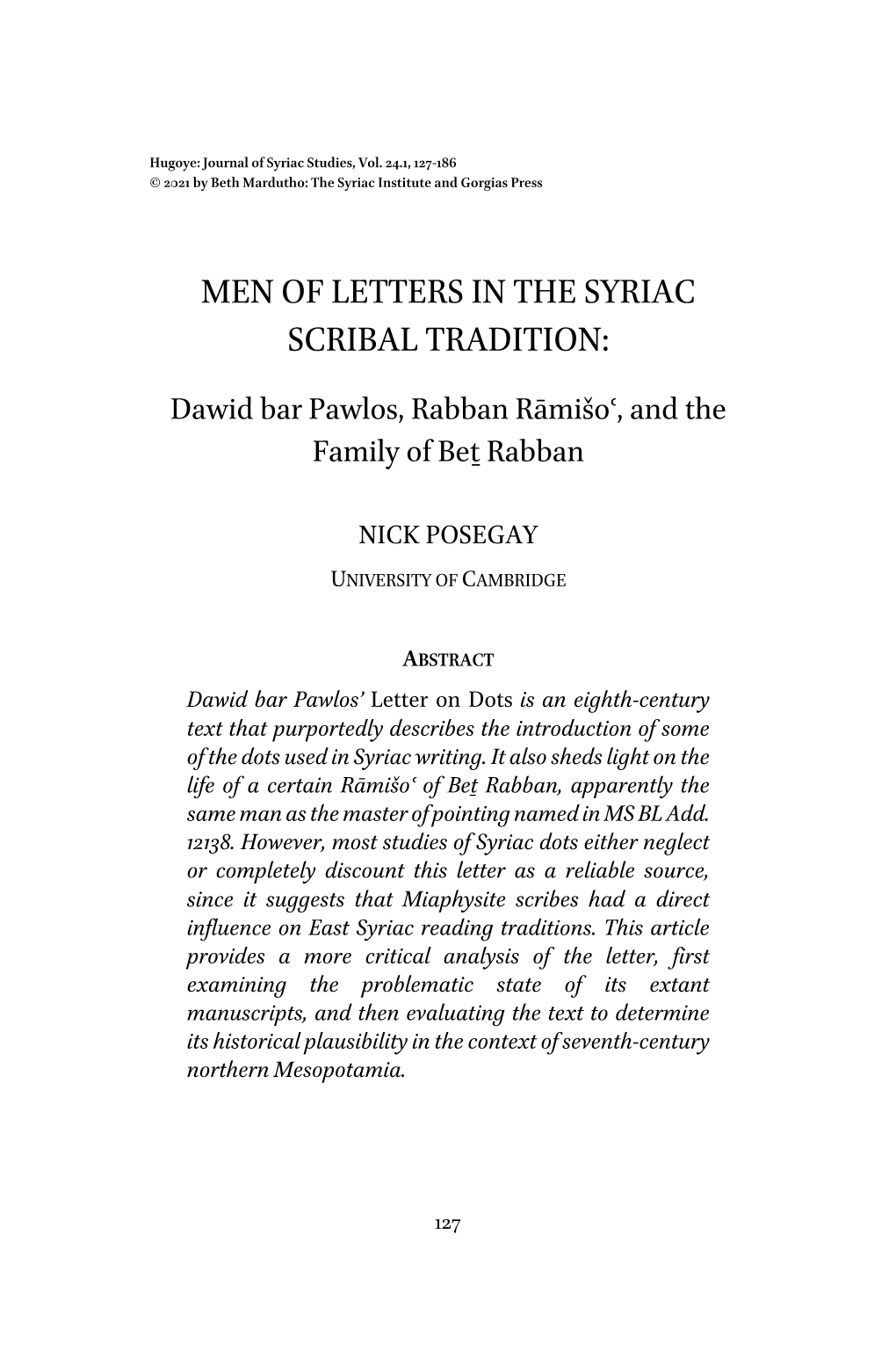 Men of Letters in the Syriac Scribal Tradition