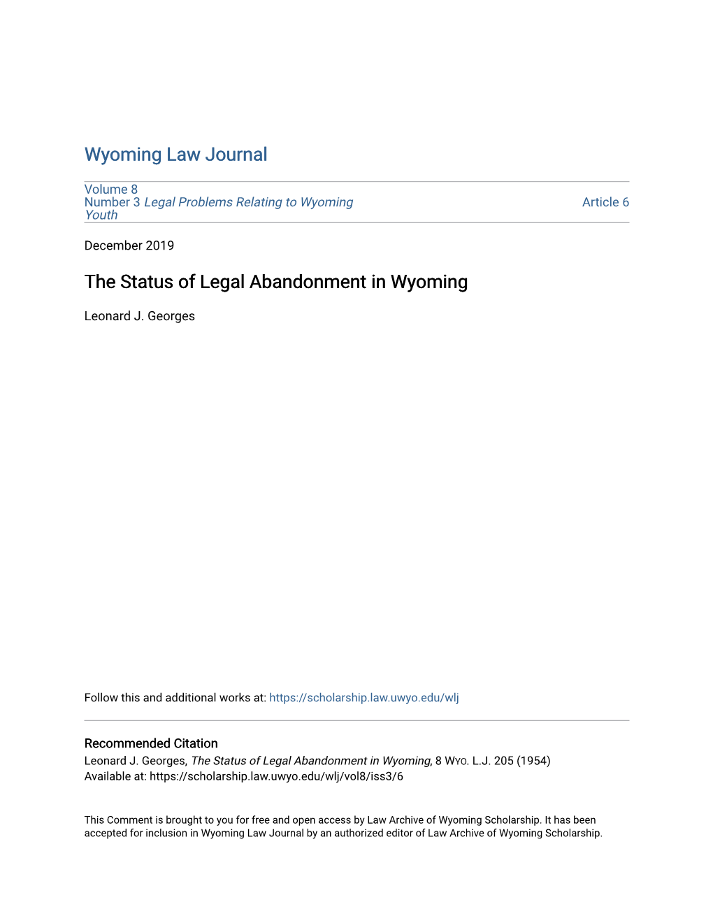 The Status of Legal Abandonment in Wyoming