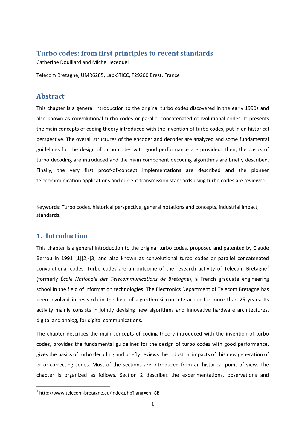 Turbo Codes: from First Principles to Recent Standards Abstract 1. Introduction