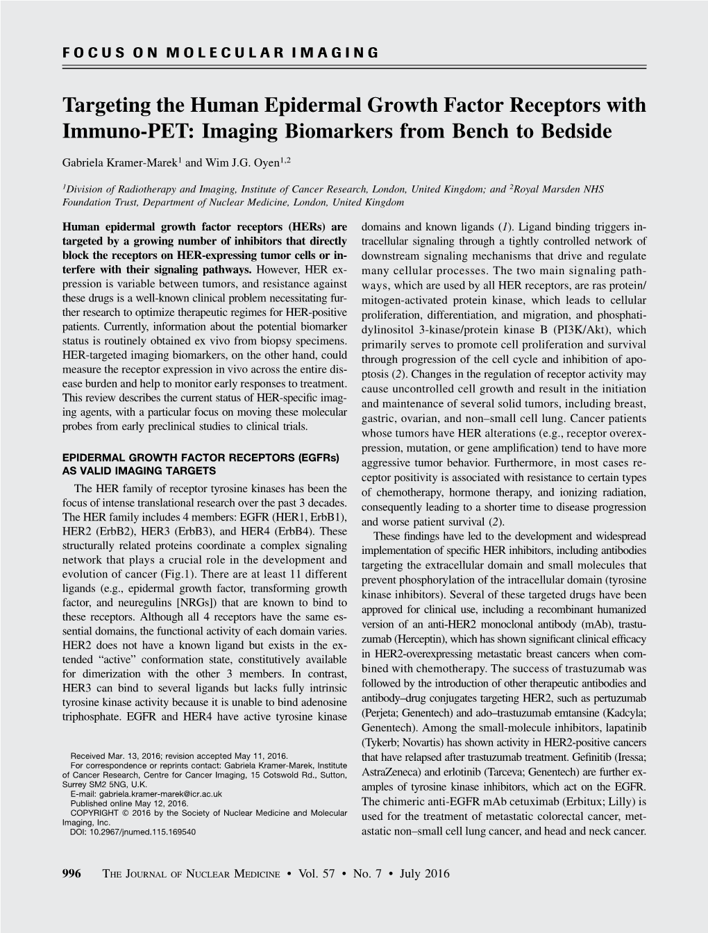 Targeting the Human Epidermal Growth Factor Receptors with Immuno-PET: Imaging Biomarkers from Bench to Bedside