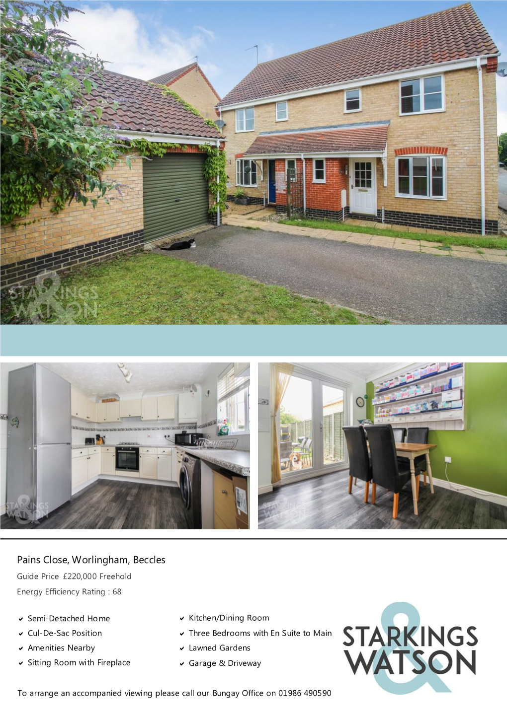 Pains Close, Worlingham, Beccles Guide Price £220,000 Freehold Energy Efficiency Rating : 68