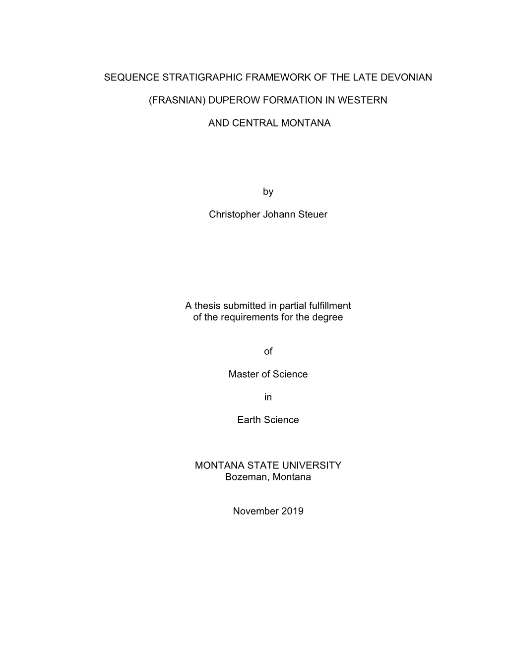 Sequence Stratigraphic Framework of the Late Devonian