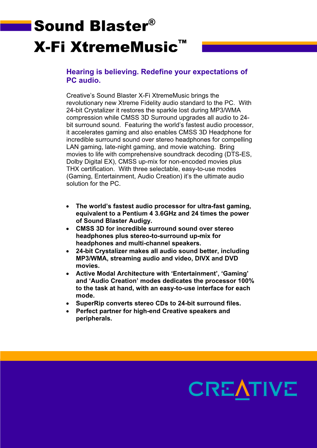 Sound Blaster X-Fi Xtreme Music Datasheet English