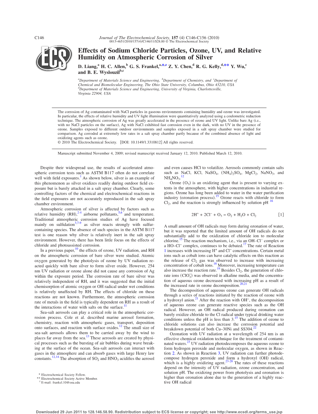 Effects of Sodium Chloride Particles, Ozone, UV, and Relative Humidity on Atmospheric Corrosion of Silver D