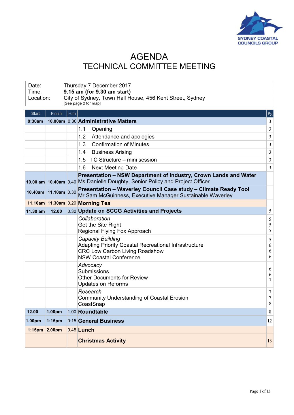 Agenda Technical Committee Meeting