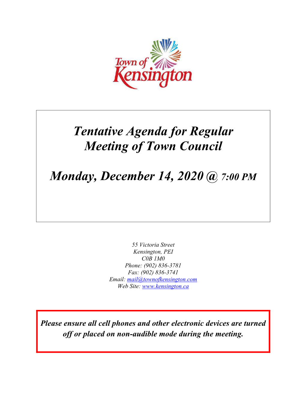 December 14, 2020 Tentative Agenda Package