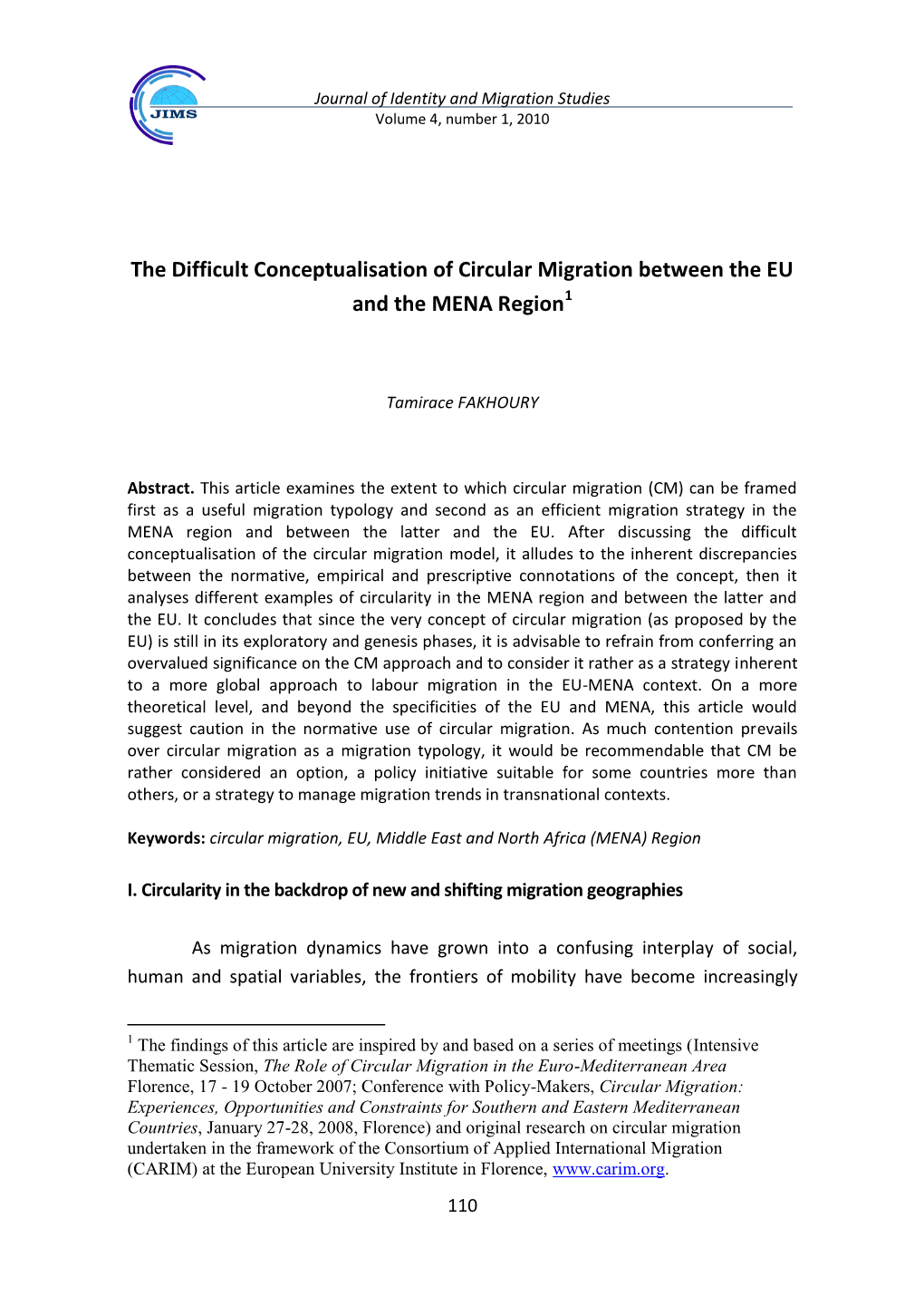 Journal of Identity and Migration Studies Volume 4, Number 1, 2010