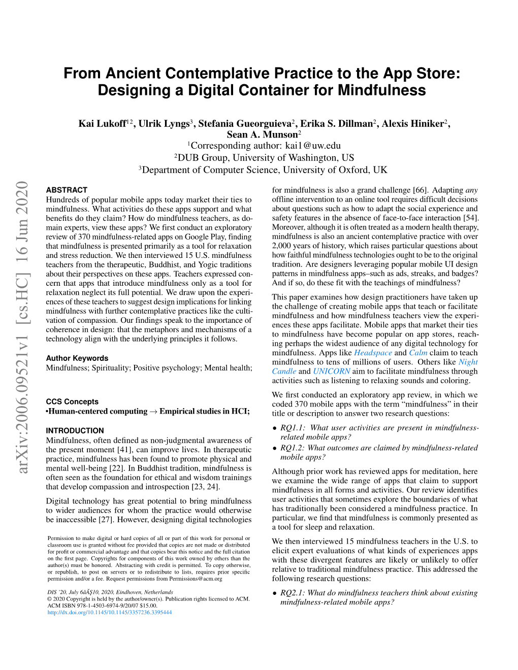 From Ancient Contemplative Practice to the App Store: Designing a Digital Container for Mindfulness