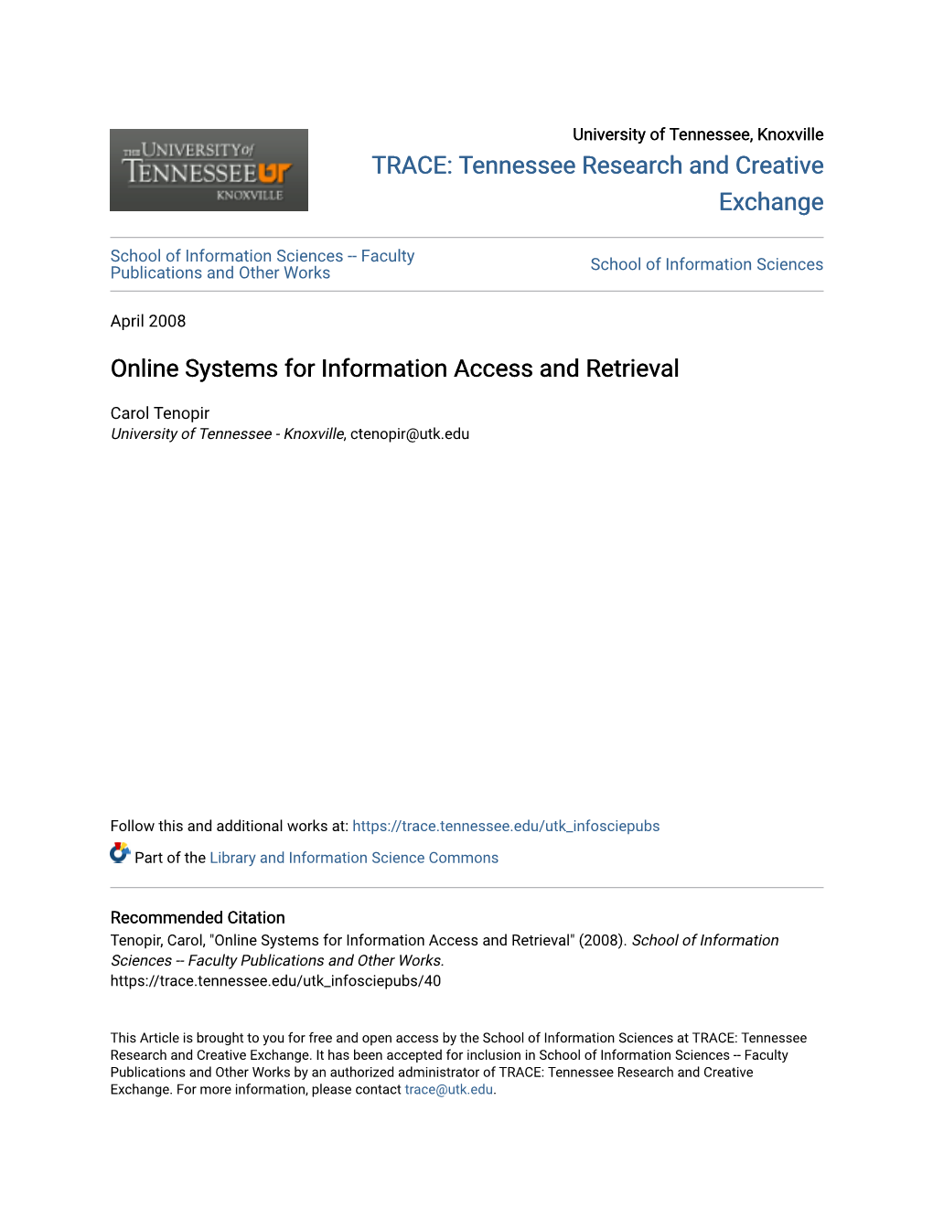 Online Systems for Information Access and Retrieval
