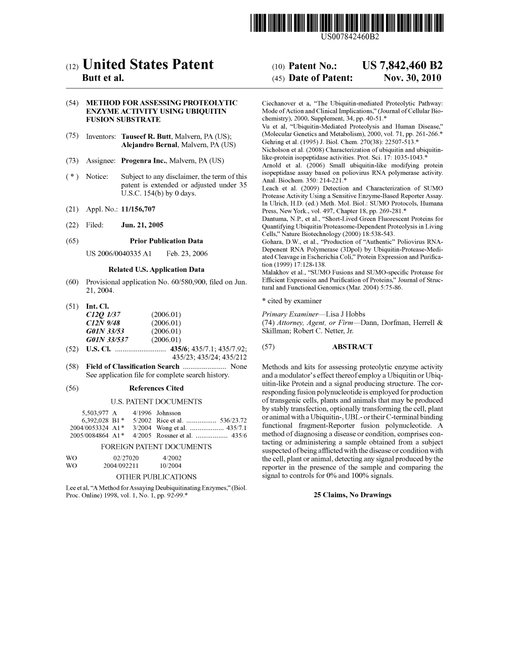 (12) United States Patent (10) Patent No.: US 7,842.460 B2 Butt Et Al