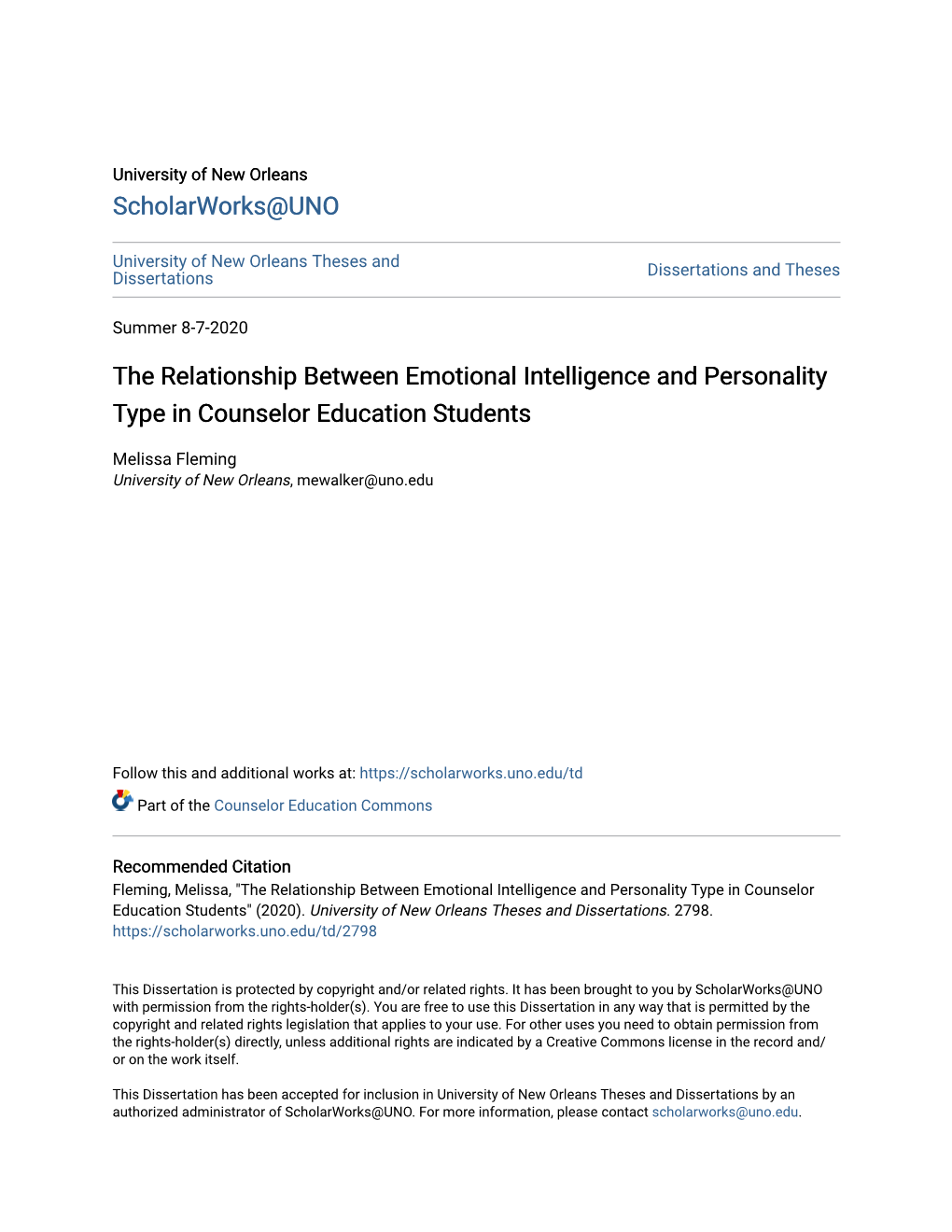 The Relationship Between Emotional Intelligence and Personality Type in Counselor Education Students