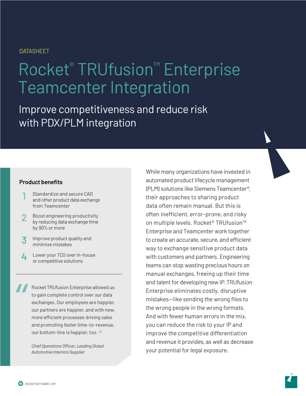 Rocket Trufusion Enterprise Teamcenter Integration Datasheet