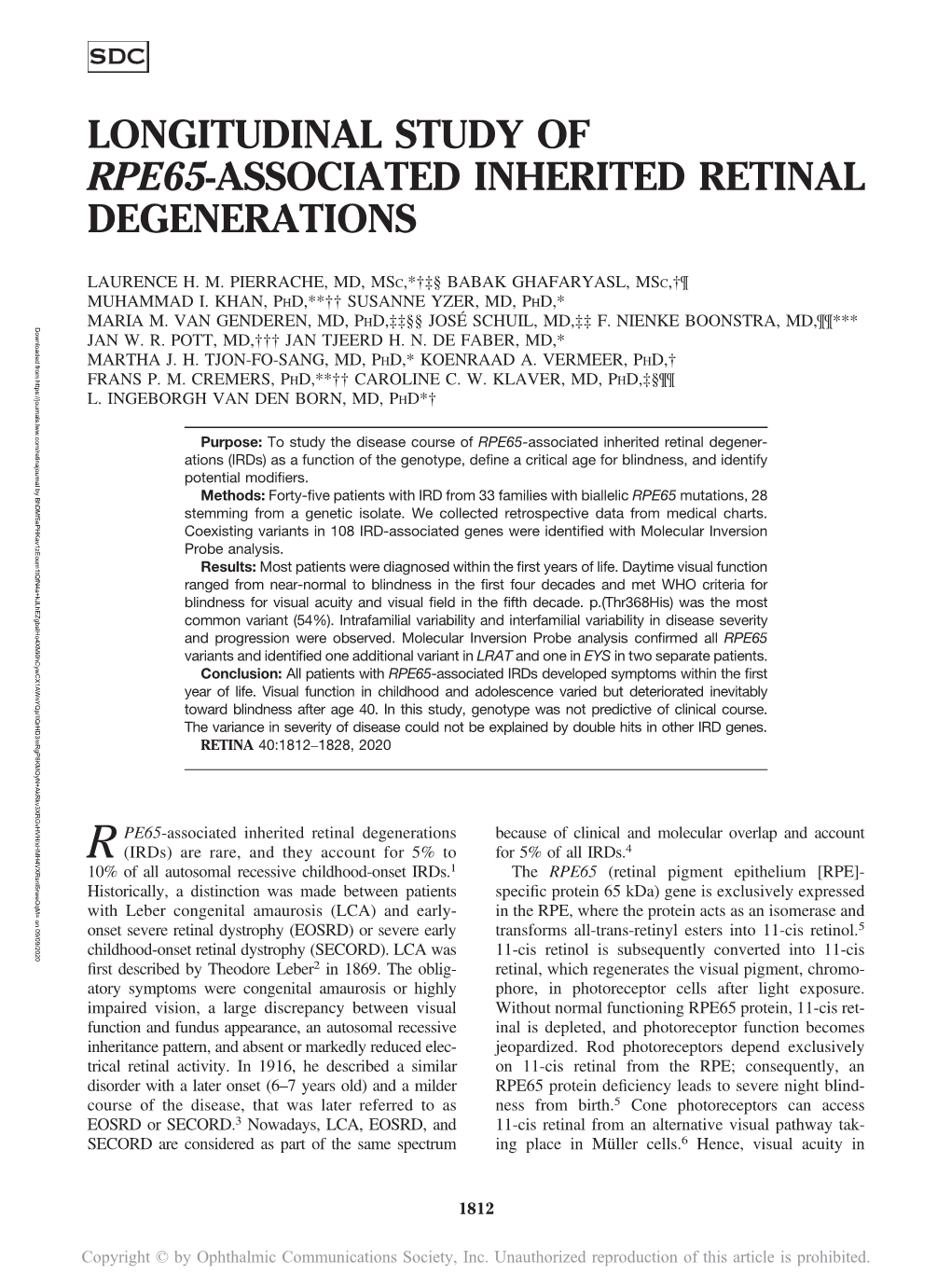 Longitudinal Study of Rpe65-Associated Inherited