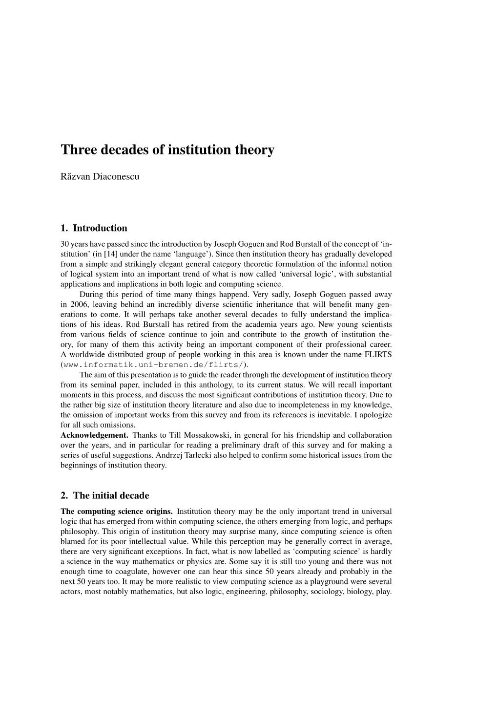 Three Decades of Institution Theory