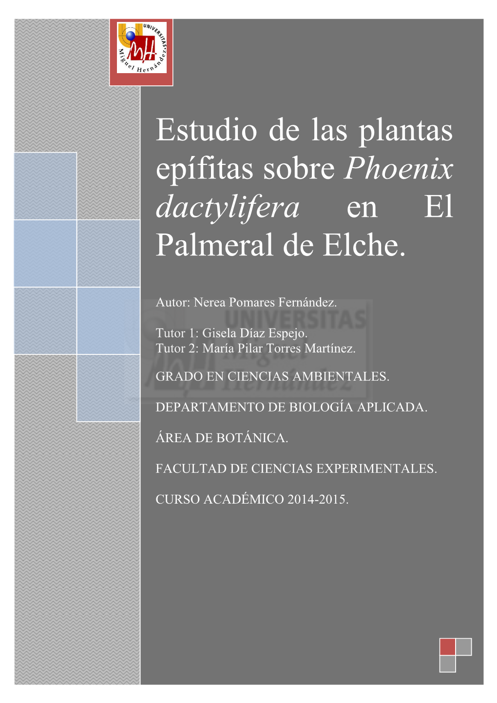 Estudio De Las Plantas Epífitas Sobre Phoenix Dactylifera En El Palmeral De Elche