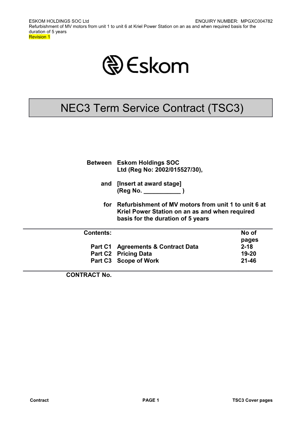 ESKOM HOLDINGS SOC Ltd ENQUIRY NUMBER: MPGXC004782