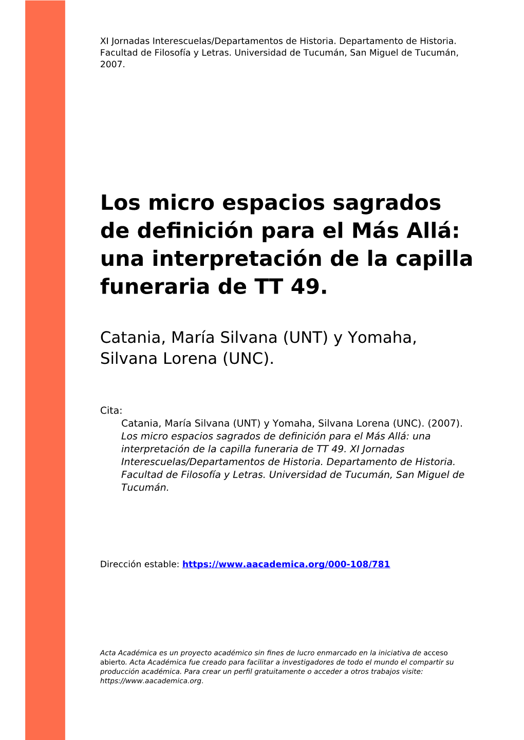 Los Micro Espacios Sagrados De Definición Para El Más Allá: Una Interpretación De La Capilla Funeraria De TT 49”