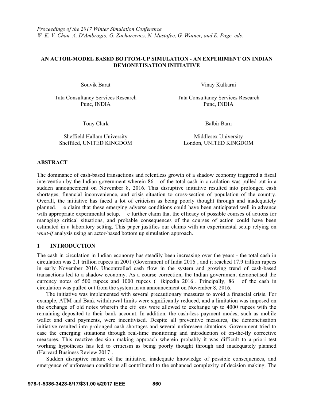 An Actor-Model Based Bottom-Up Simulation - an Experiment on Indian Demonetisation Initiative