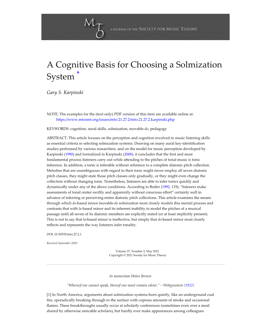 A Cognitive Basis for Choosing a Solmization System *