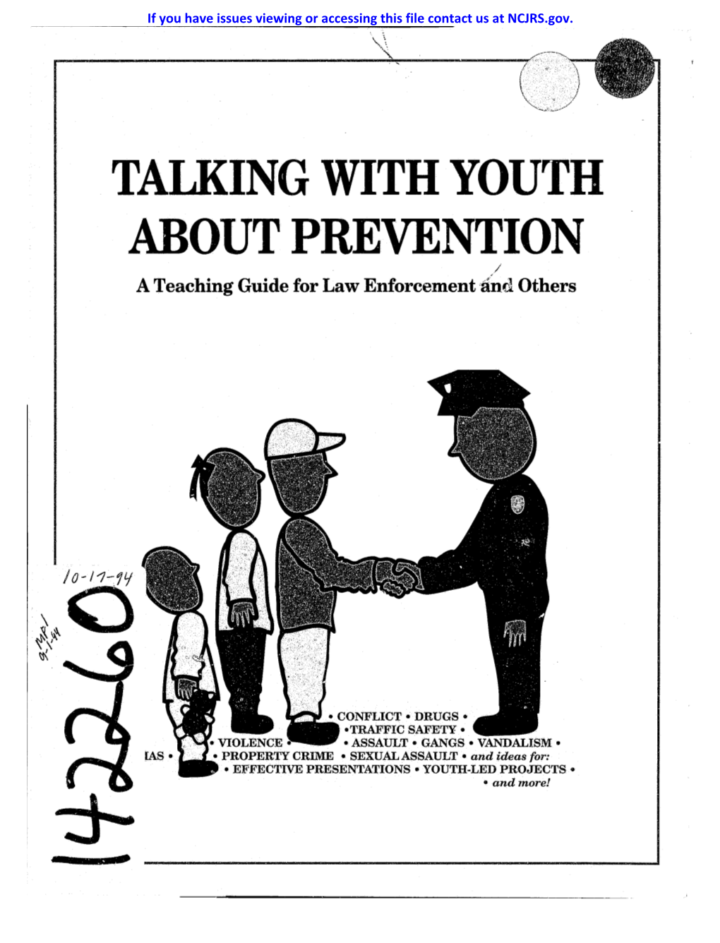 TALKING with YOUTH ABOUT PREVENTION / a Teaching Guide for Law Enforcement :And Others