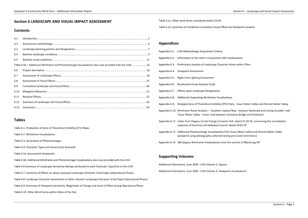 Section 6 LANDSCAPE and VISUAL IMPACT ASSESSMENT Contents