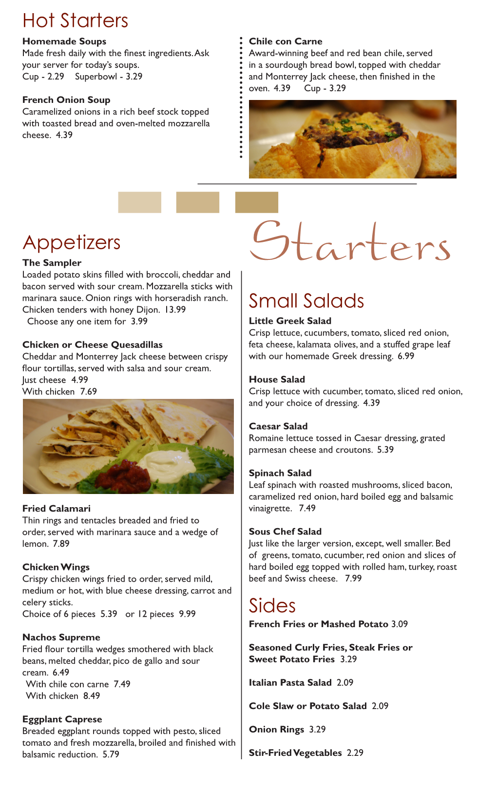 Appetizers Small Salads Hot Starters Sides
