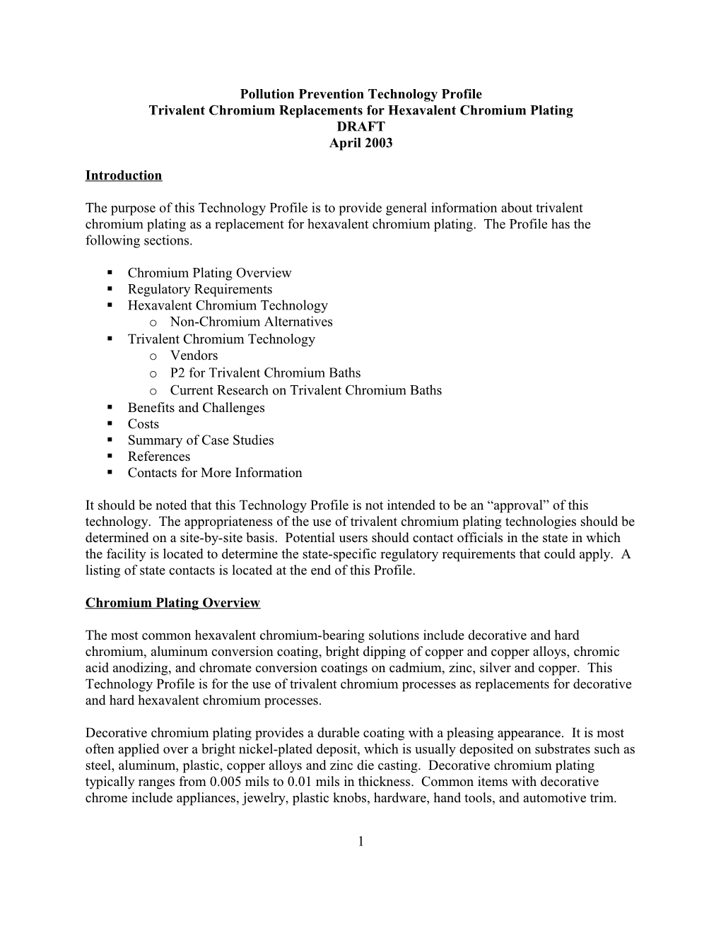 Pollution Prevention Technology Profile