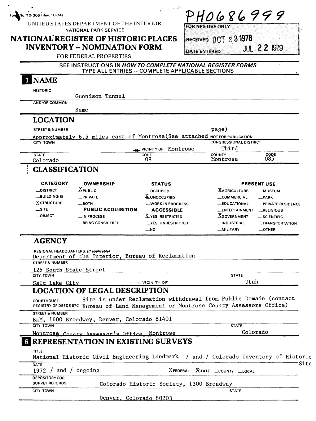 Nomination Form for Federal Properties See Instructions in How to Complete National Register Forms Type All Entries -- Complete Applicable Sections Name