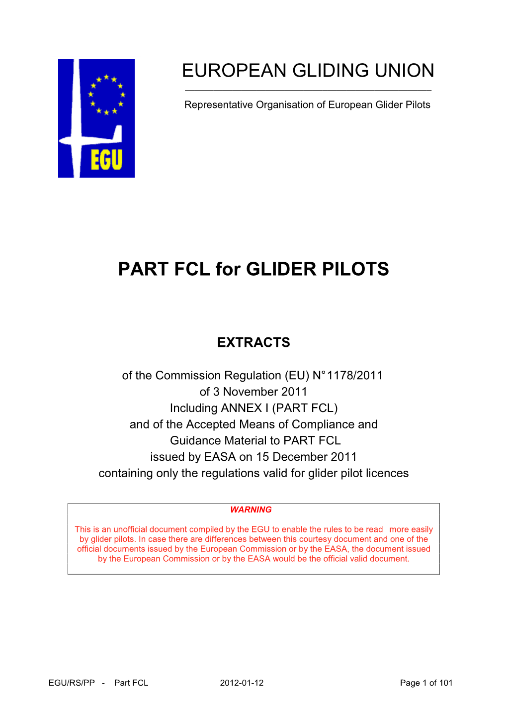 PART FCL for GLIDER PILOTS
