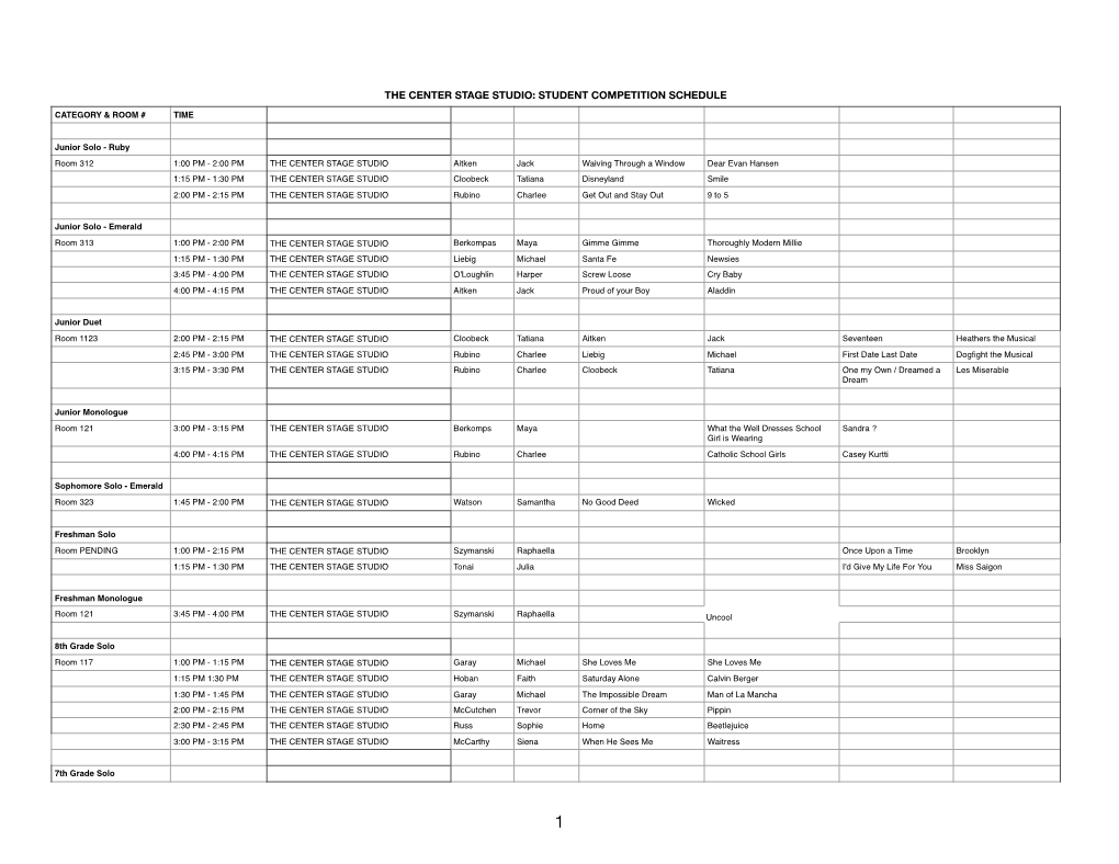 The Center Stage Studio: Student Competition Schedule