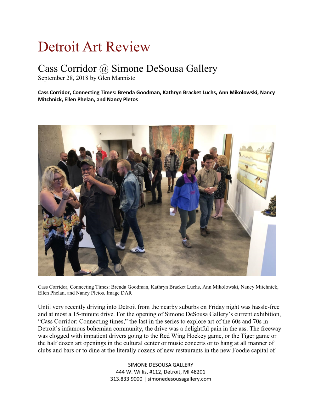 Detroit Art Review Cass Corridor @ Simone Desousa Gallery September 28, 2018 by Glen Mannisto