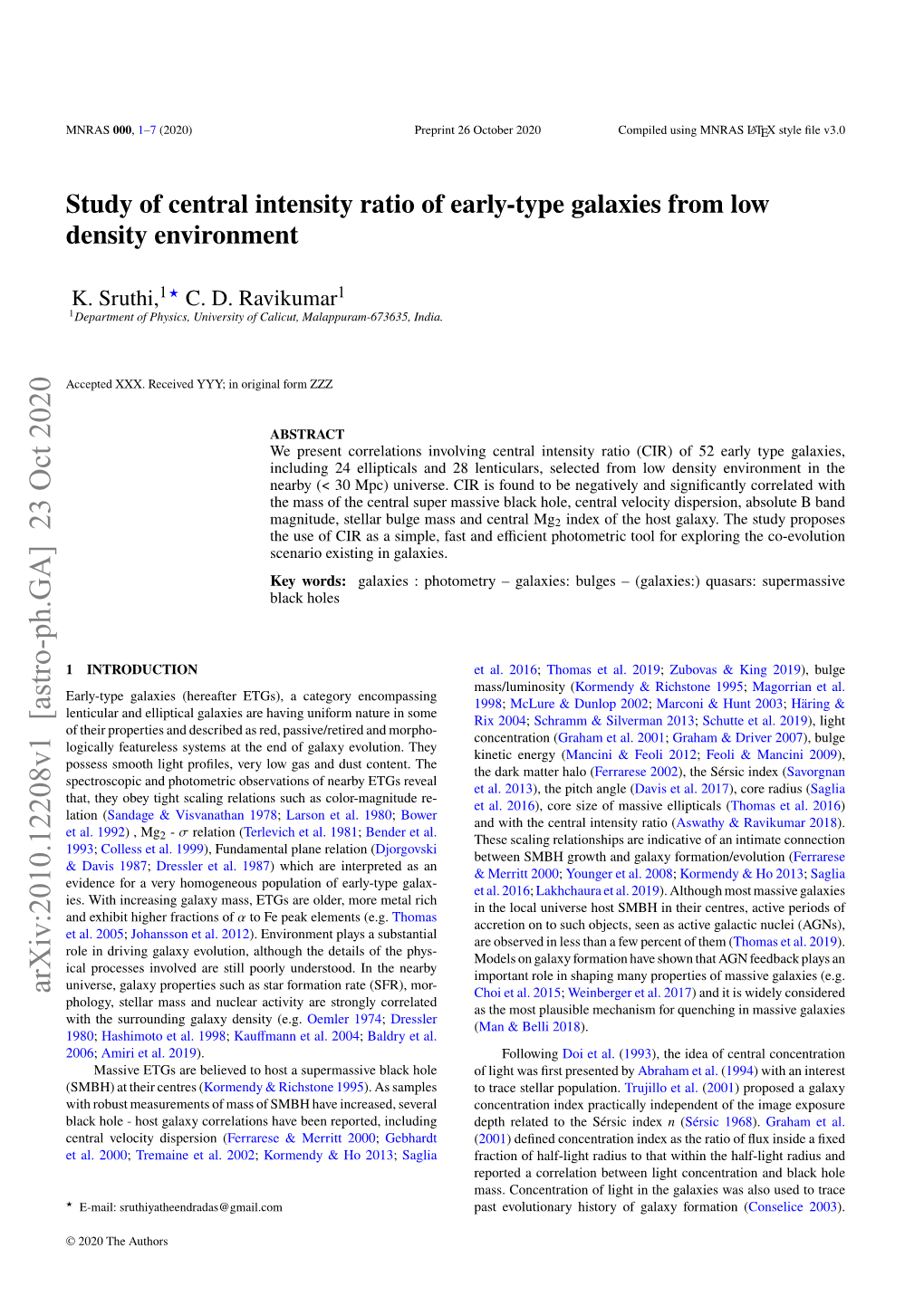 Study of Central Intensity Ratio of Early-Type Galaxies from Low Density Environment