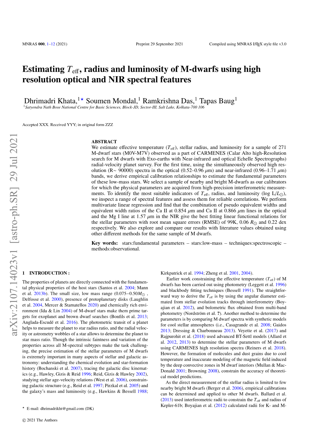 Arxiv:2107.14023V1 [Astro-Ph.SR] 29 Jul 2021 Ity Or Astrometry Wobbles of a Star Allows to Determine the Planet to Rajpurohit Et Al