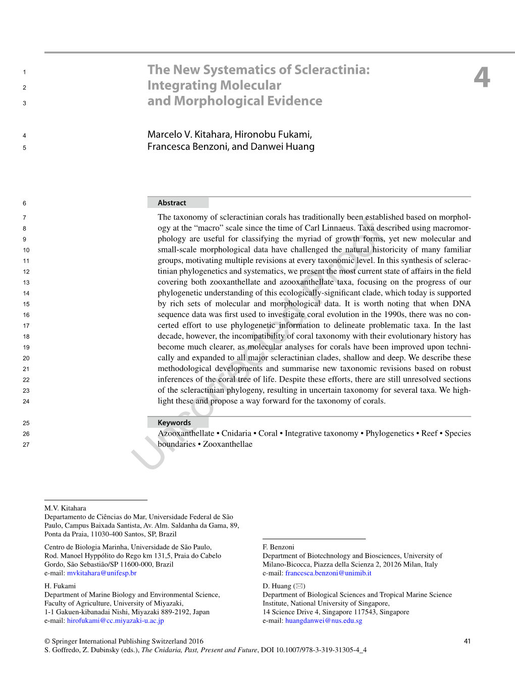 The New Systematics of Scleractinia: 2 Integrating Molecular 4 3 and Morphological Evidence