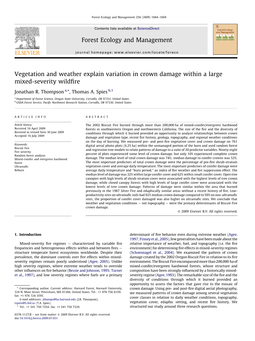 Vegetation and Weather Explain Variation in Crown Damage Within a Large Mixed-Severity Wildﬁre