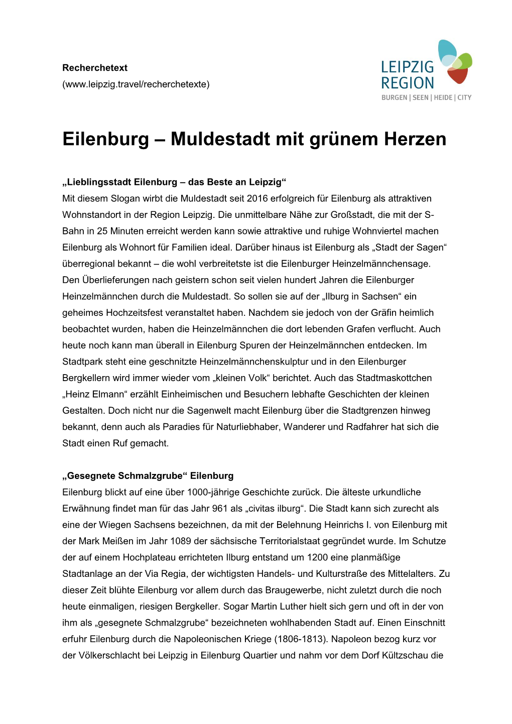 Eilenburg – Muldestadt Mit Grünem Herzen