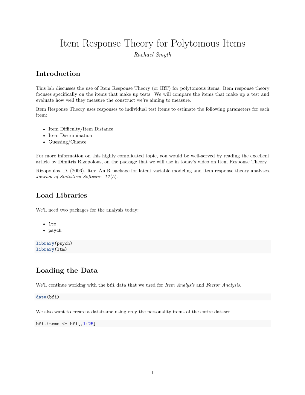 Item Response Theory for Polytomous Items in R