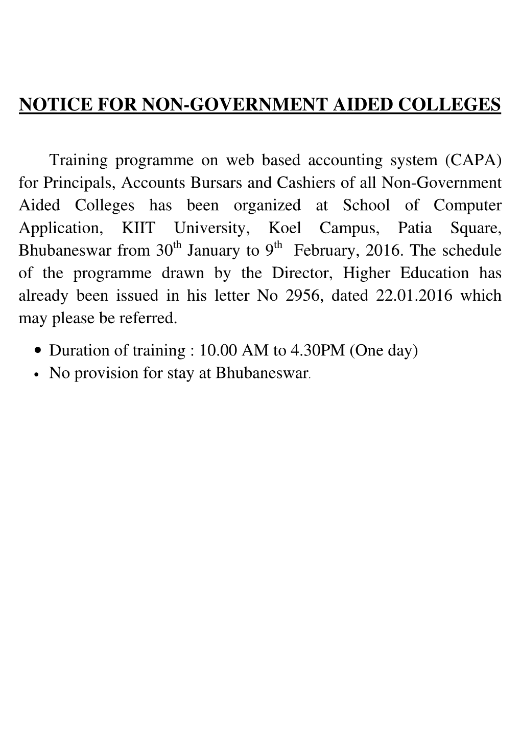 Notice for Non-Government Aided Colleges