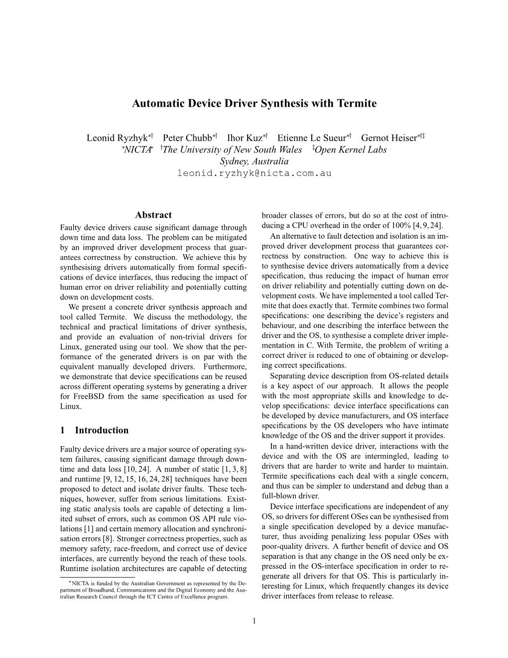 Automatic Device Driver Synthesis with Termite